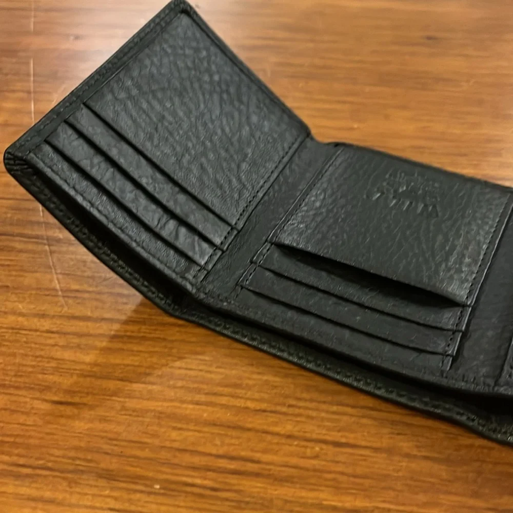 Will Leather Goods Trifold Black Leather Wallet ID Card Bill Slots
